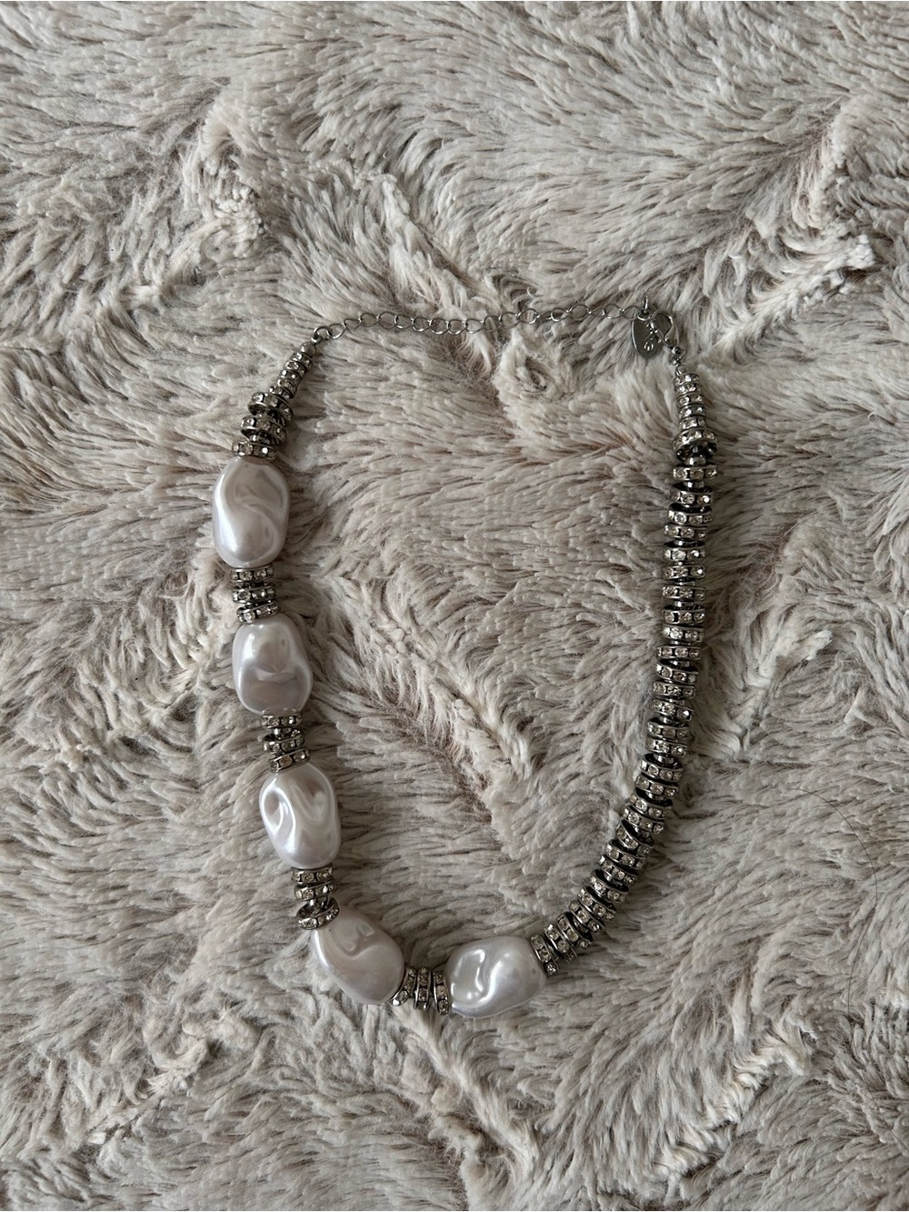 Mango Silver-Tone Necklace with Pearlescent Beads